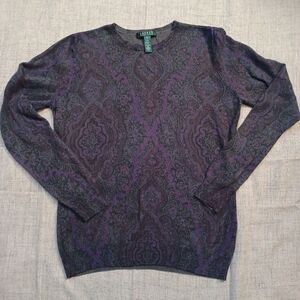 Lauren Ralph Lauren Paisley Silk/Cashmere Blend Crewneck Women's Size XL